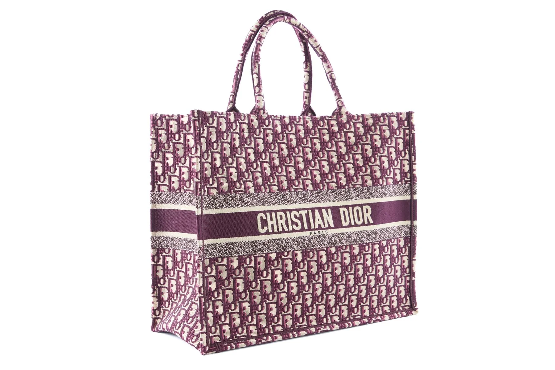CHRISTIAN DIOR BURGUNDY BOOK LARGE OBLIQUE CANVAS TOTE BAG - Image 3