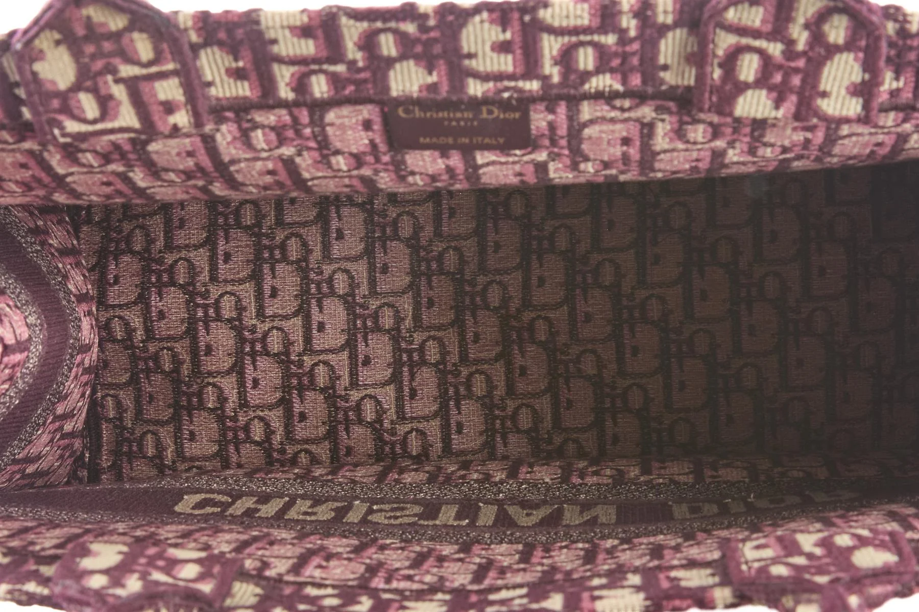 CHRISTIAN DIOR BURGUNDY BOOK LARGE OBLIQUE CANVAS TOTE BAG - Image 9