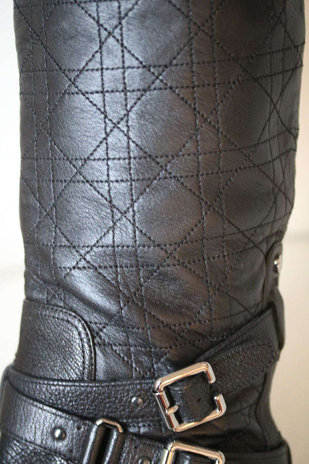 CHRISTIAN DIOR QUILTED LEATHER OVER-THE-KNEE BOOTS EU 37.5 UK 4.5 US 7.5 - Image 5