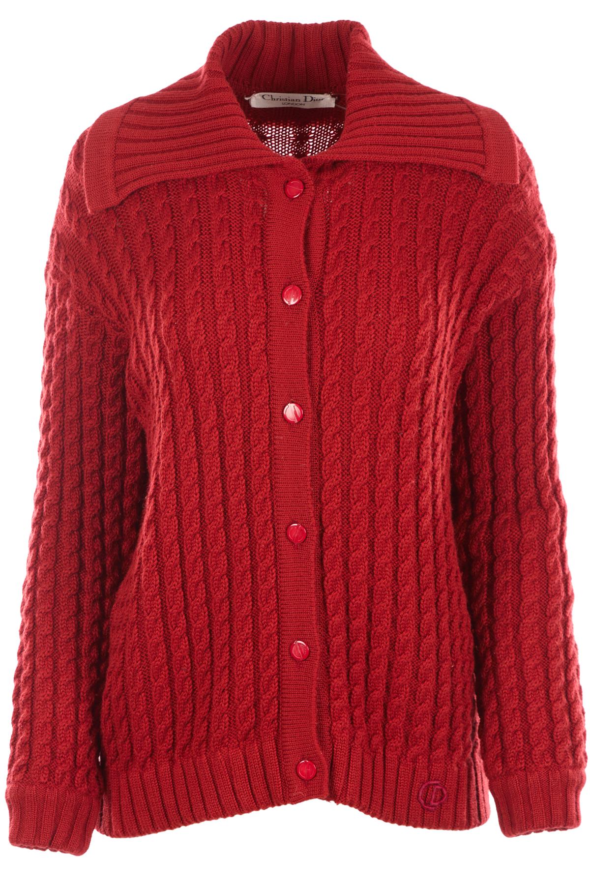 CHRISTIAN DIOR RED VINTAGE WOOL CARDIGAN UK 14 - Image 4