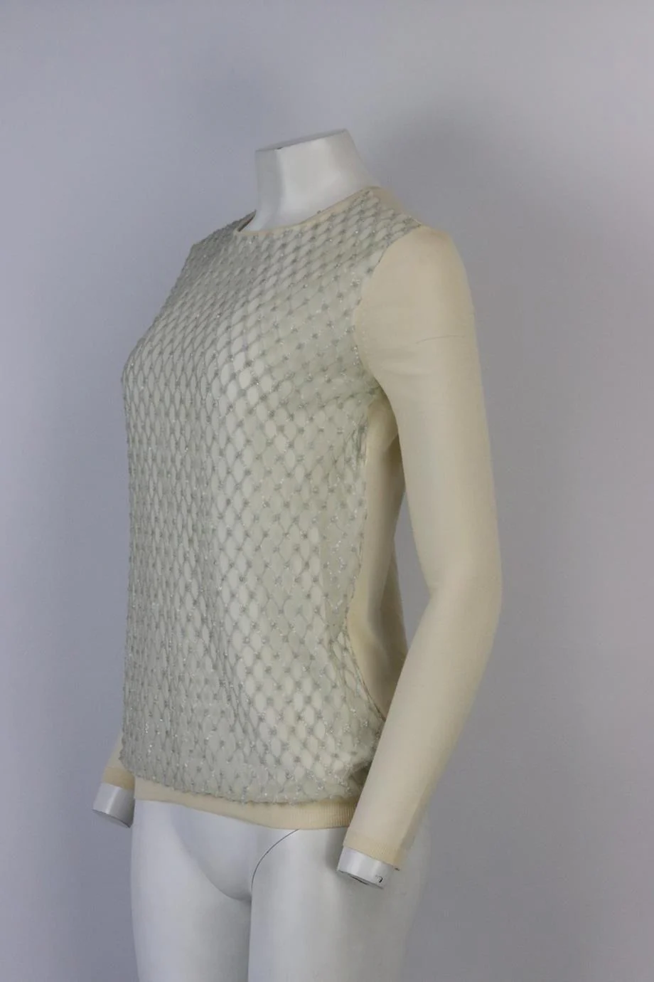 CHRISTIAN DIOR SEQUINED TULLE AND WOOL SWEATER FR 38 UK 10 - Image 3