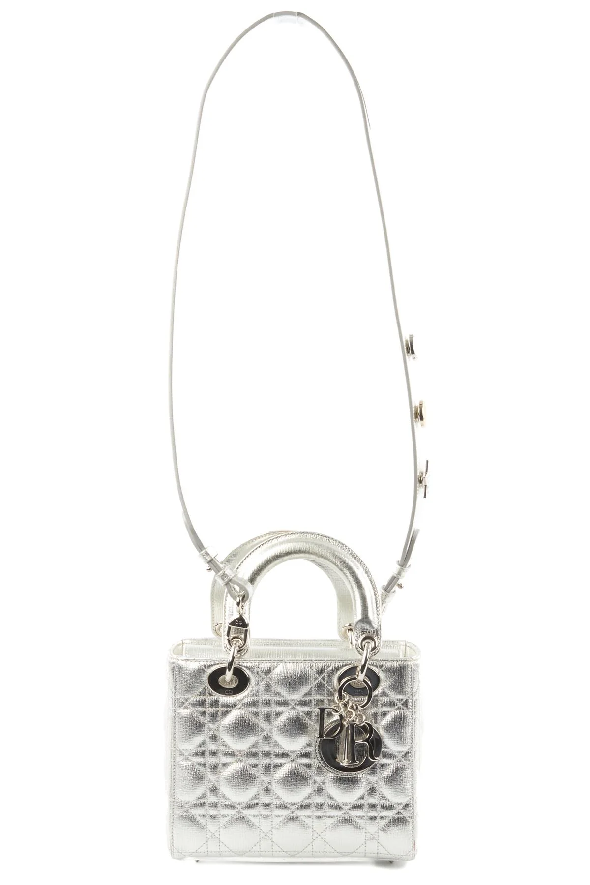 CHRISTIAN DIOR SILVER MY LADY DIOR LUCKY SMALL CANNAGE LEATHER TOTE BAG - Image 3