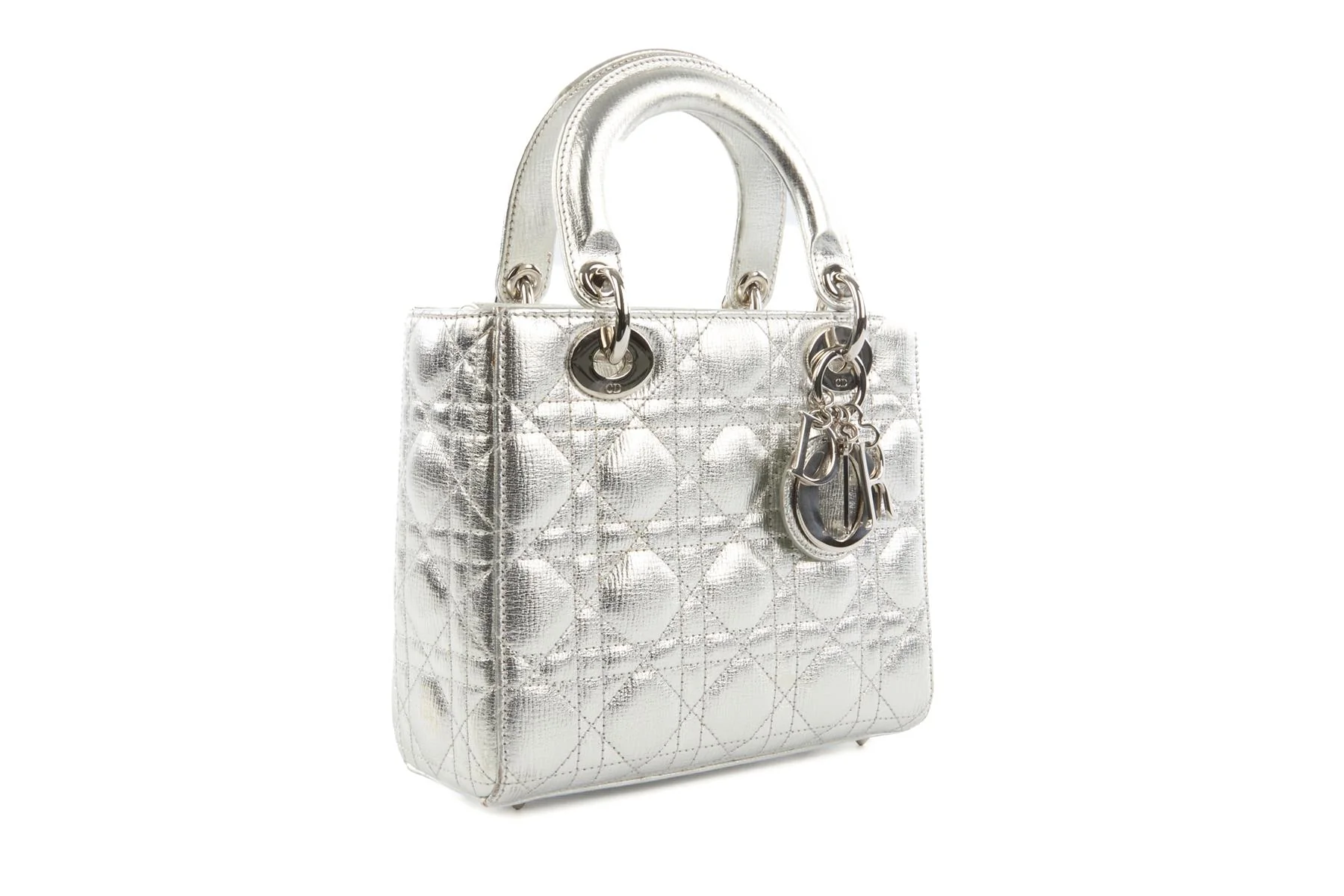 CHRISTIAN DIOR SILVER MY LADY DIOR LUCKY SMALL CANNAGE LEATHER TOTE BAG - Image 4