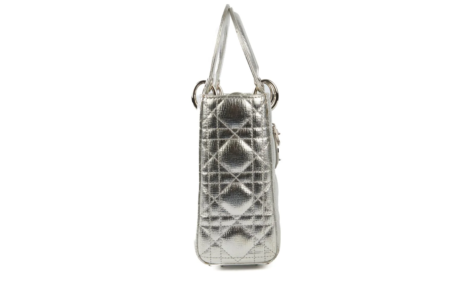CHRISTIAN DIOR SILVER MY LADY DIOR LUCKY SMALL CANNAGE LEATHER TOTE BAG - Image 5