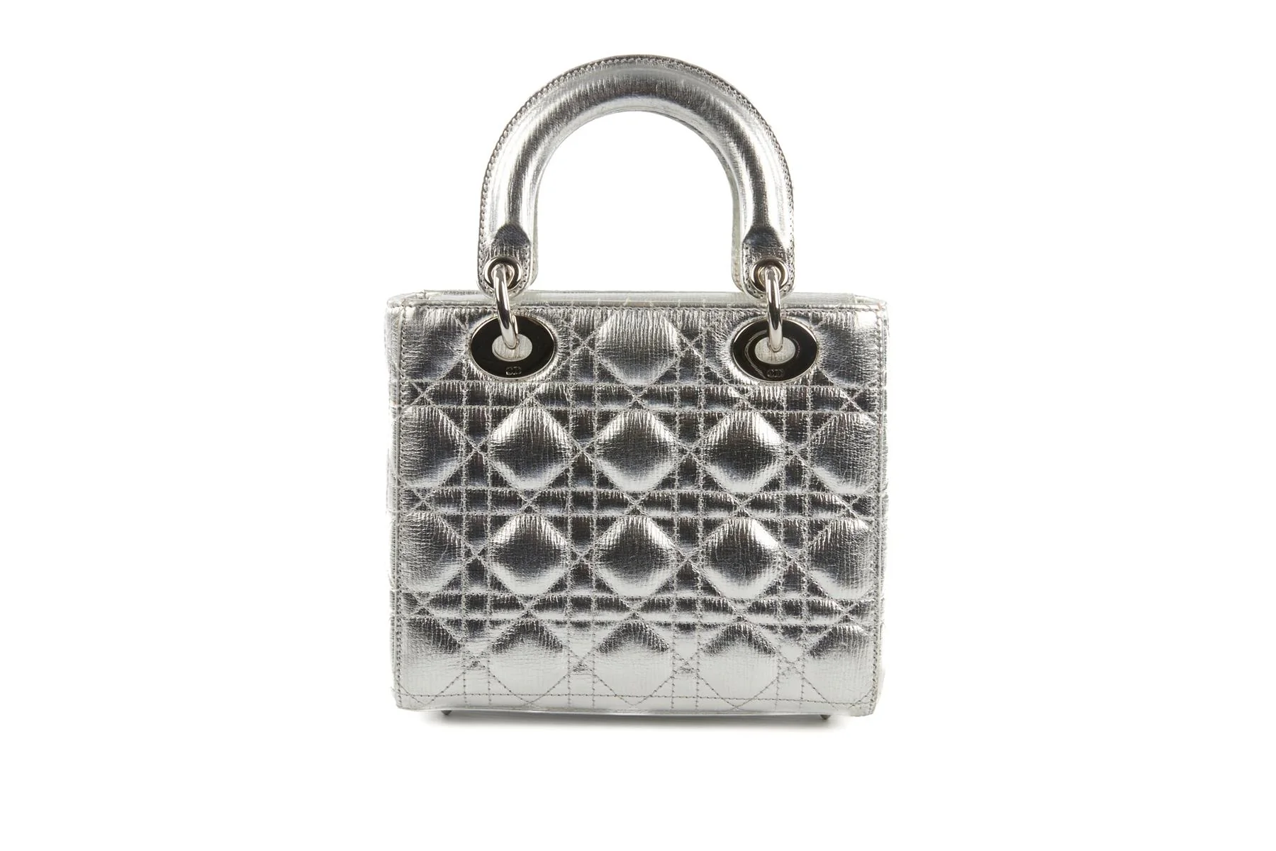 CHRISTIAN DIOR SILVER MY LADY DIOR LUCKY SMALL CANNAGE LEATHER TOTE BAG - Image 7
