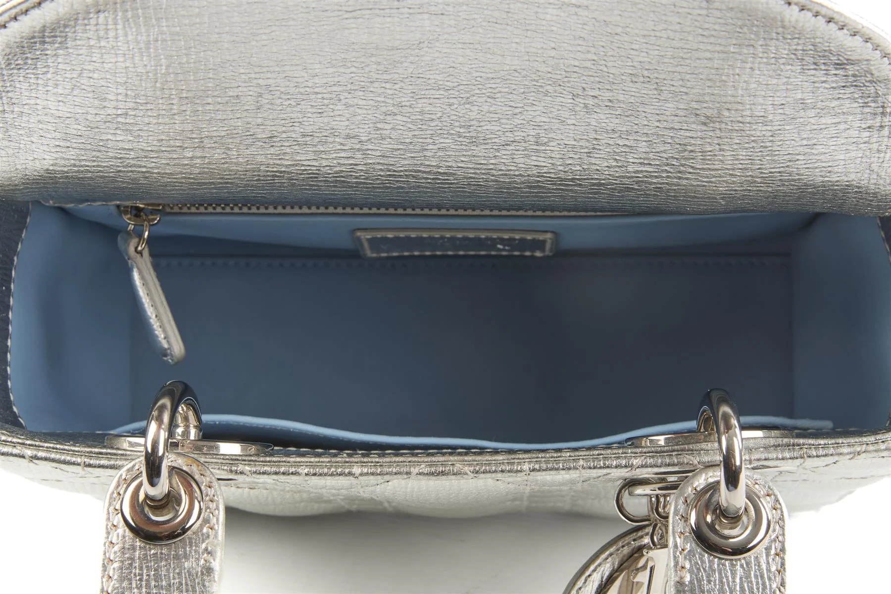CHRISTIAN DIOR SILVER MY LADY DIOR LUCKY SMALL CANNAGE LEATHER TOTE BAG - Image 8