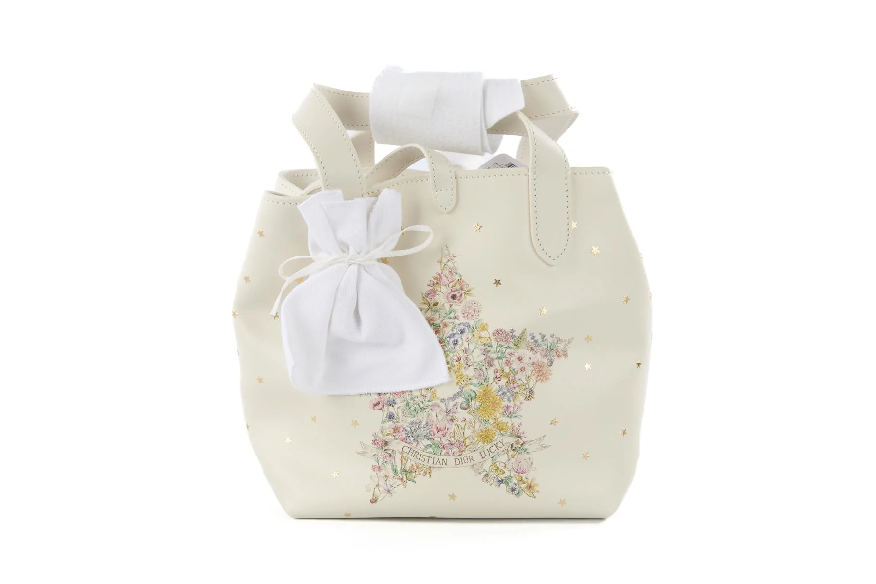 CHRISTIAN DIOR WHITE DIOR LUCKY SMALL TOUJOURS VERTICAL LEATHER TOTE BAG - Image 2