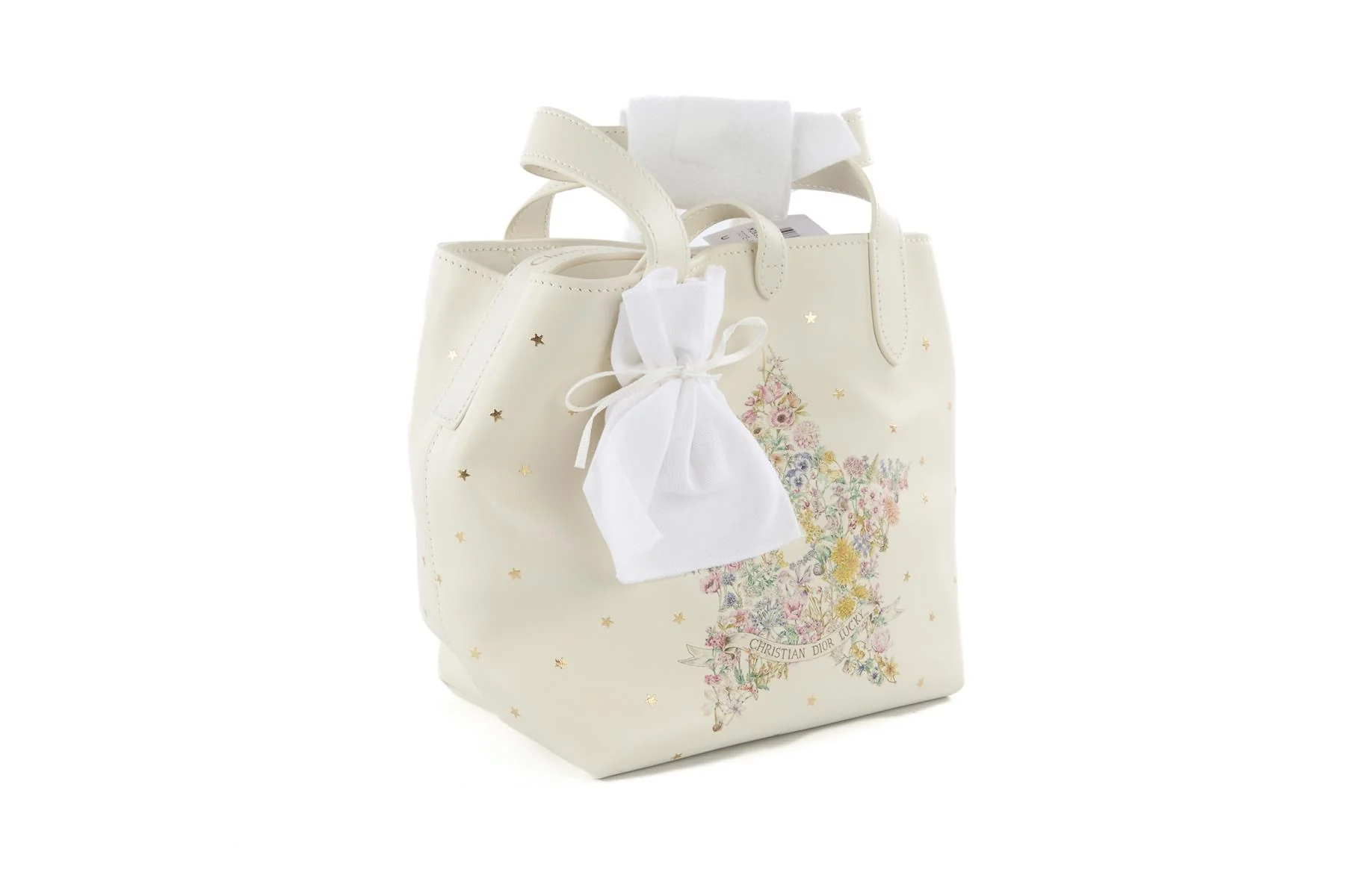 CHRISTIAN DIOR WHITE DIOR LUCKY SMALL TOUJOURS VERTICAL LEATHER TOTE BAG - Image 3