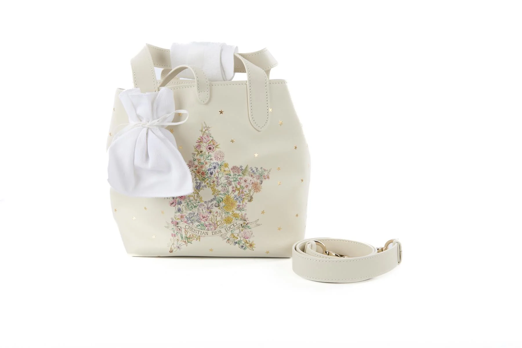 CHRISTIAN DIOR WHITE DIOR LUCKY SMALL TOUJOURS VERTICAL LEATHER TOTE BAG - Image 8