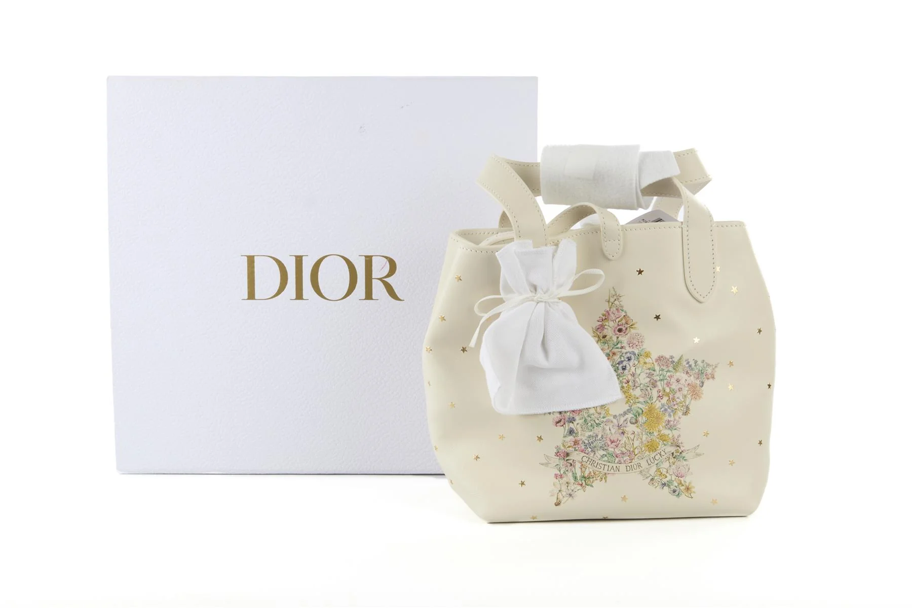 CHRISTIAN DIOR WHITE DIOR LUCKY SMALL TOUJOURS VERTICAL LEATHER TOTE BAG - Image 9