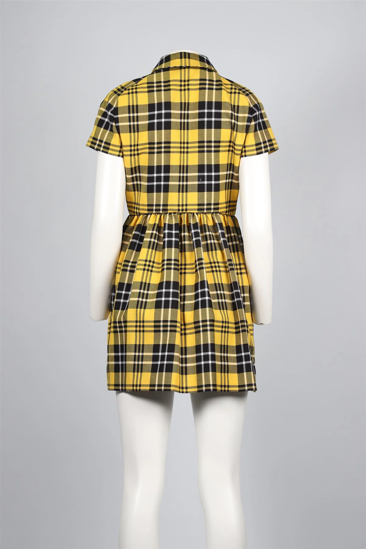 CHRISTIAN DIOR YELLOW 2022 CHECKED WOOL MINI DRESS FR 38 UK 10 - Image 4