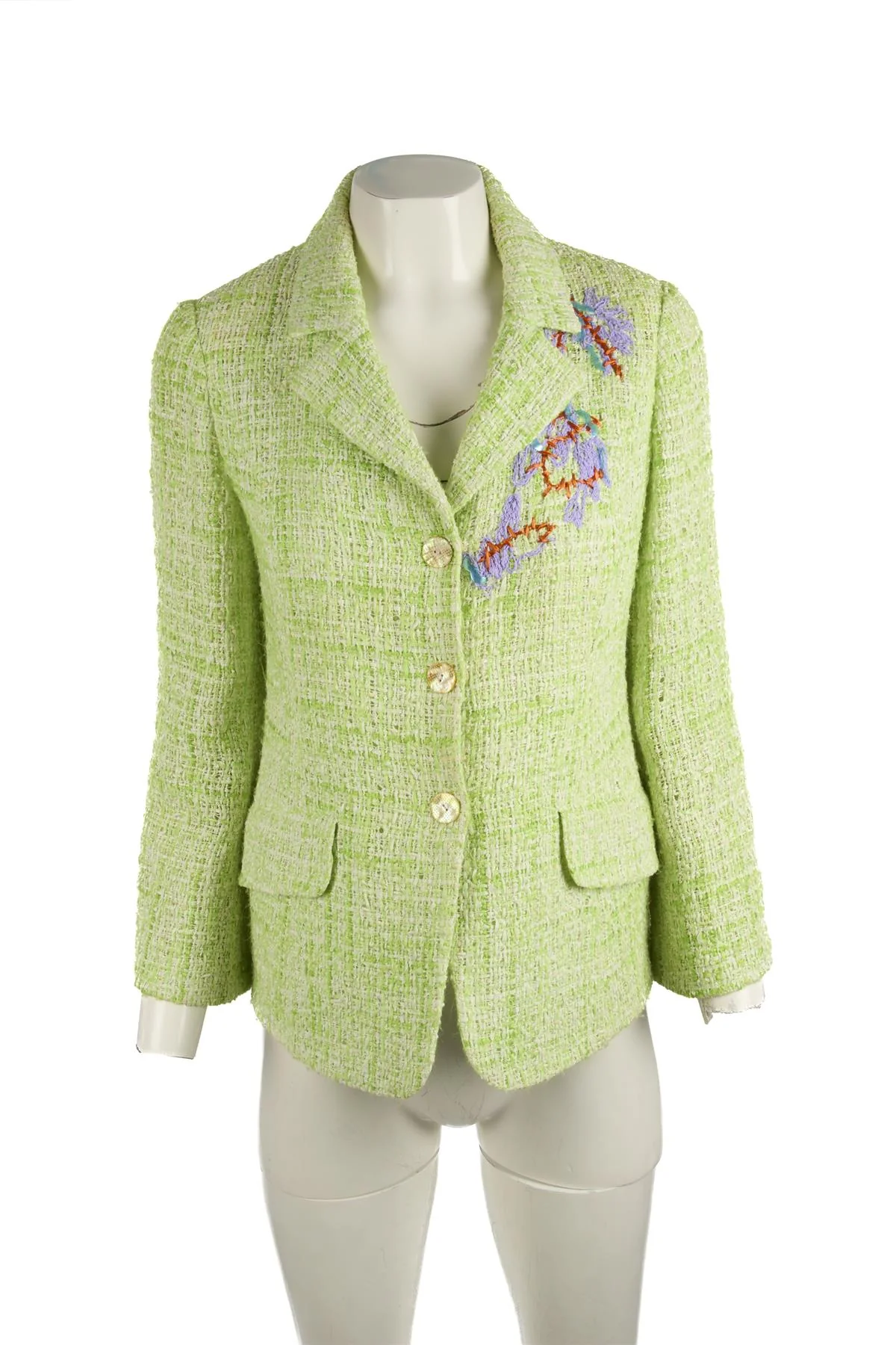CHRISTIAN LACROIX GREEN VINTAGE TWEED BLAZER UK 8 - Image 2