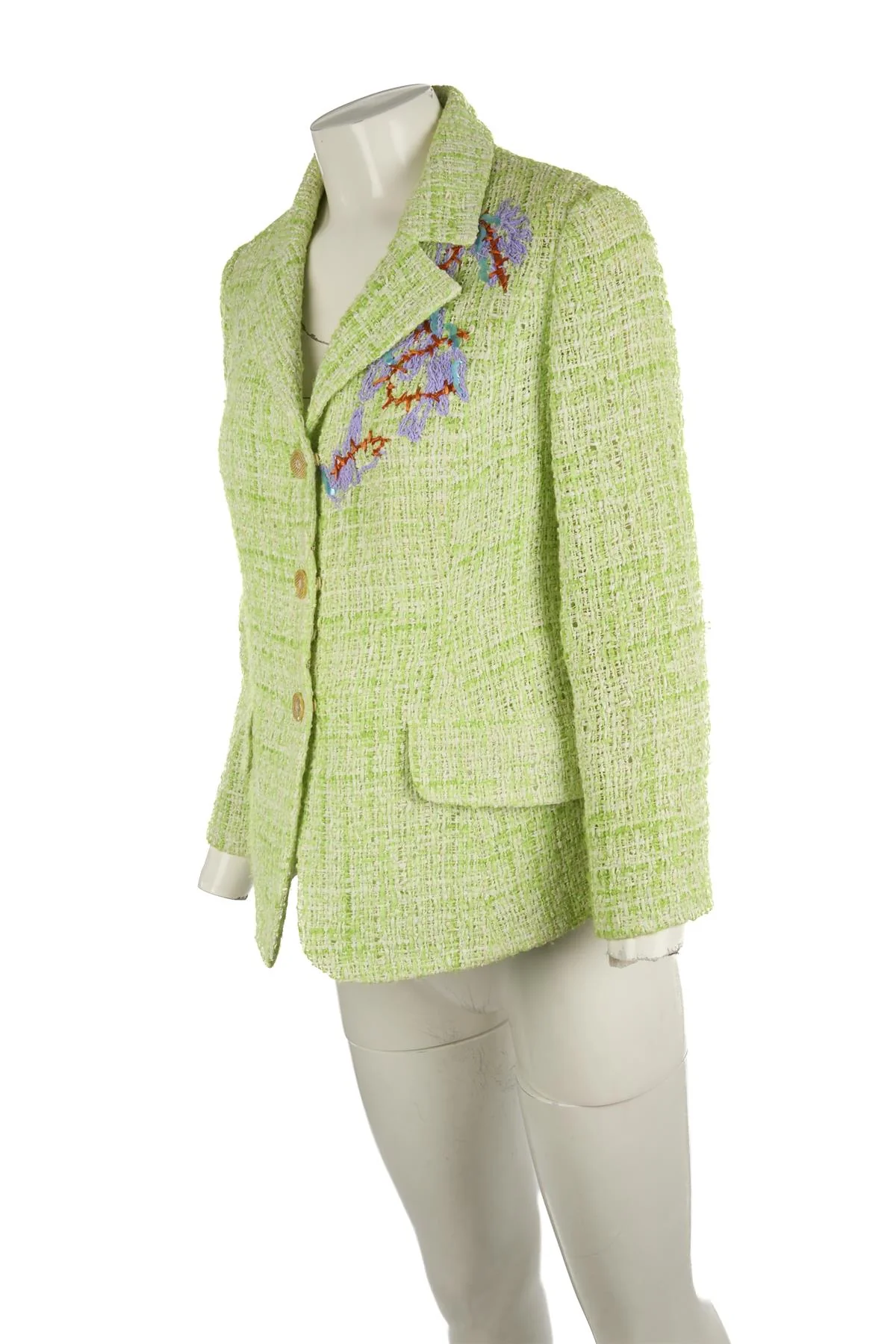 CHRISTIAN LACROIX GREEN VINTAGE TWEED BLAZER UK 8 - Image 3