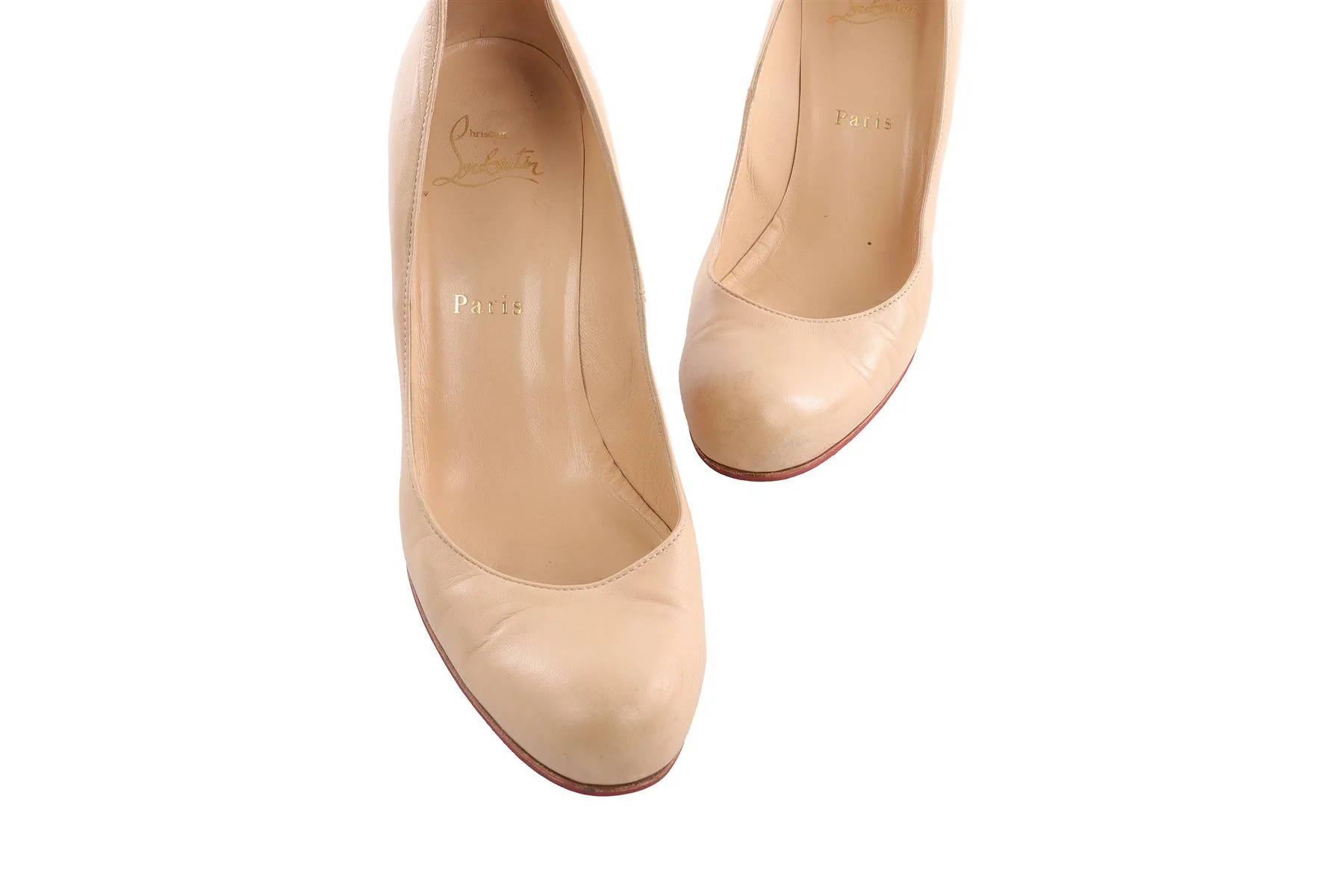 CHRISTIAN LOUBOUTIN BEIGE LEATHER WEDGE PUMPS EU 38 - Image 4