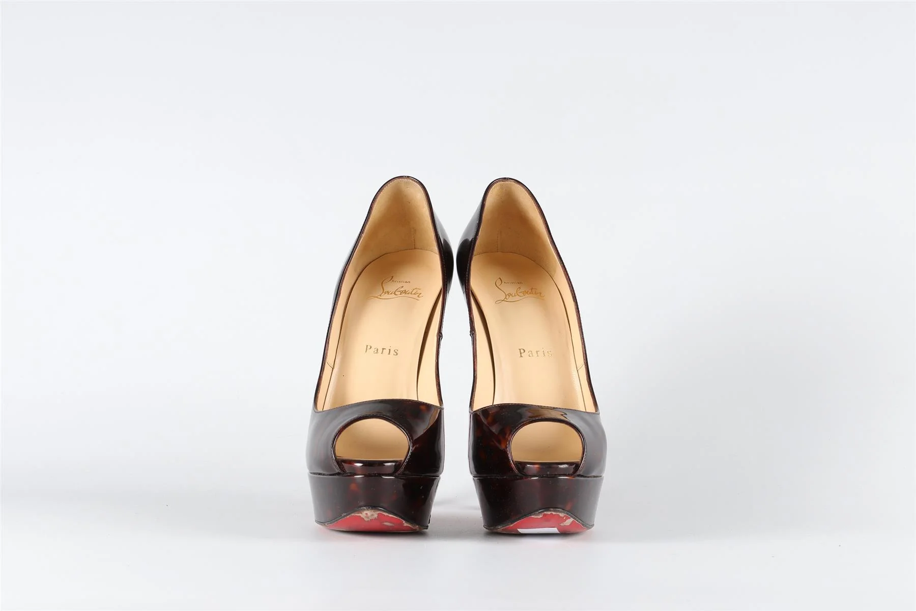 CHRISTIAN LOUBOUTIN BROWN PATENT LEATHER PLATFORM PUMPS EU 38.5 UK 5.5 US 8.5 - Image 9