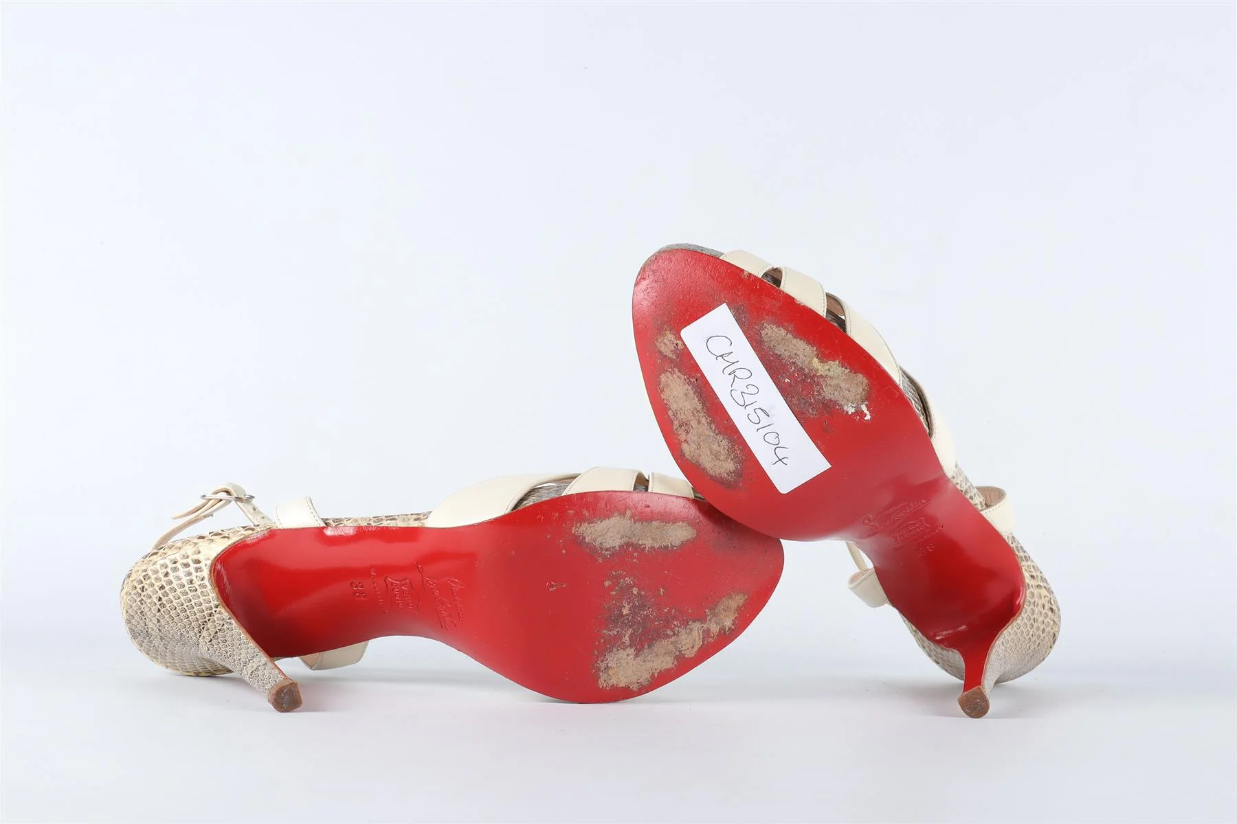 CHRISTIAN LOUBOUTIN CREAM LEATHER AND SNAKESKIN SANDALS EU 38 UK 5 US 8 - Image 6