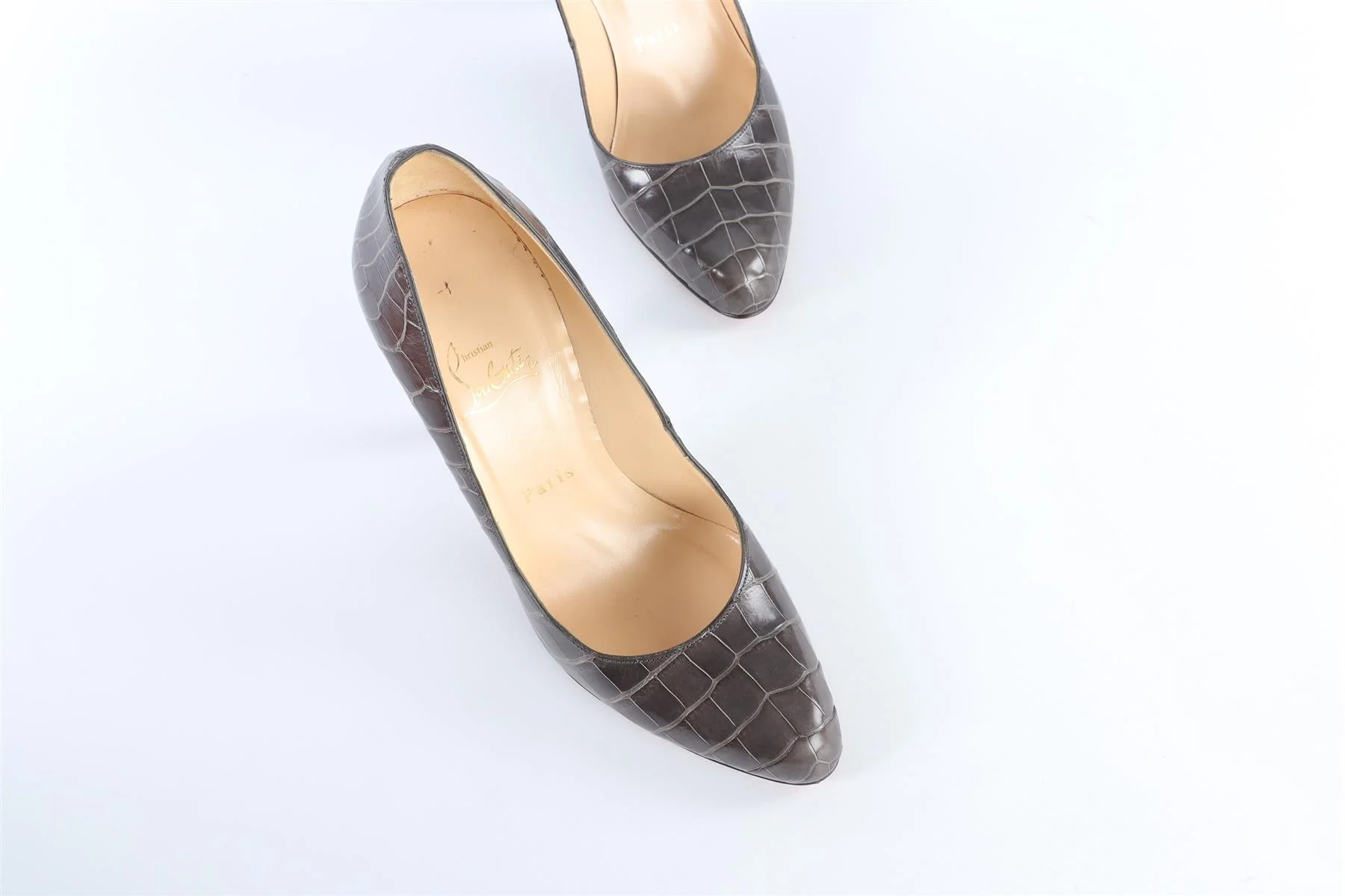CHRISTIAN LOUBOUTIN GREY LEATHER SNAKESKIN PUMPS EU 39.5 UK 6.5 US 9.5 - Image 4