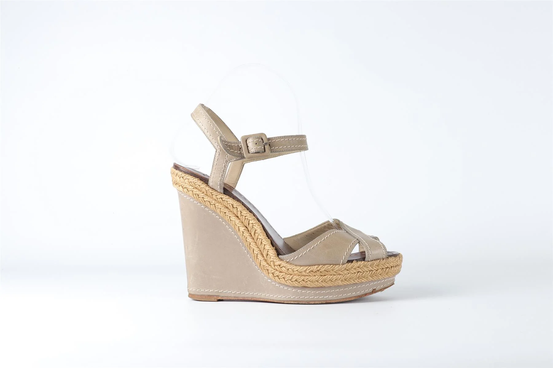 CHRISTIAN LOUBOUTIN GREY LEATHER WEDGE SANDALS EU 38 UK 5 US 8 - Image 2