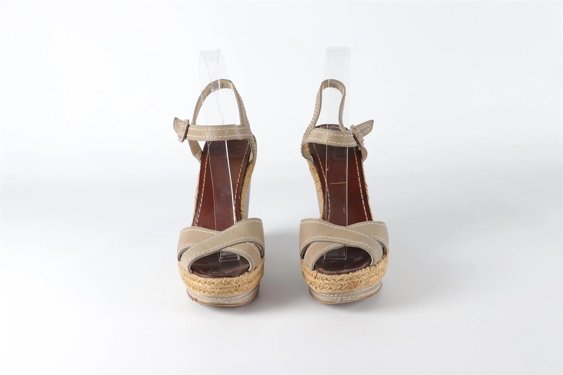 CHRISTIAN LOUBOUTIN GREY LEATHER WEDGE SANDALS EU 38 UK 5 US 8 - Image 3