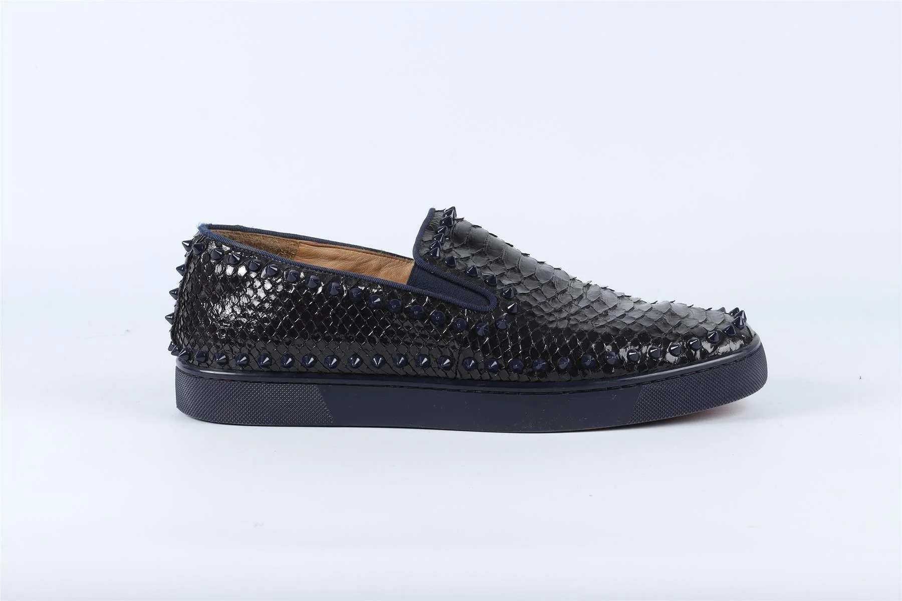CHRISTIAN LOUBOUTIN NAVY MEN'S SPIKED PYTHON SNEAKERS EU 43 UK 9 US 10 - Image 2
