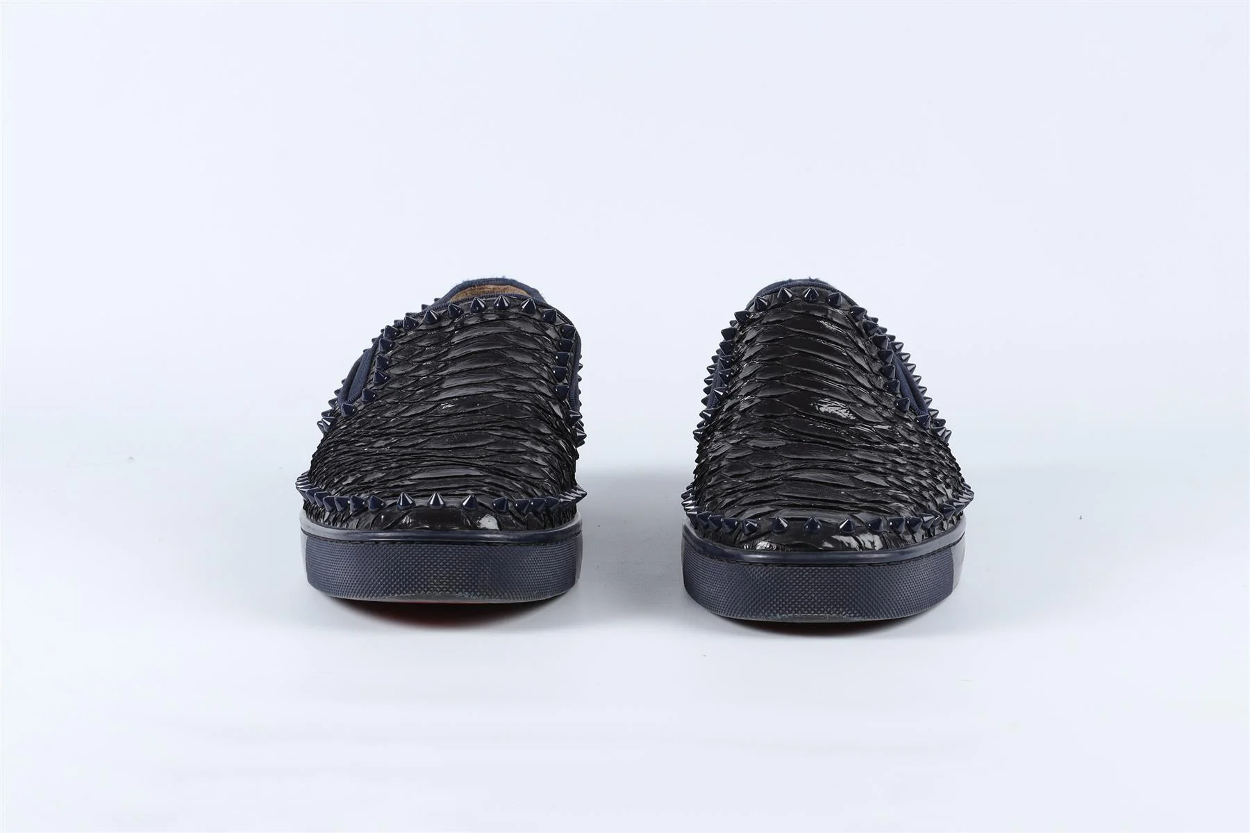 CHRISTIAN LOUBOUTIN NAVY MEN'S SPIKED PYTHON SNEAKERS EU 43 UK 9 US 10 - Image 3