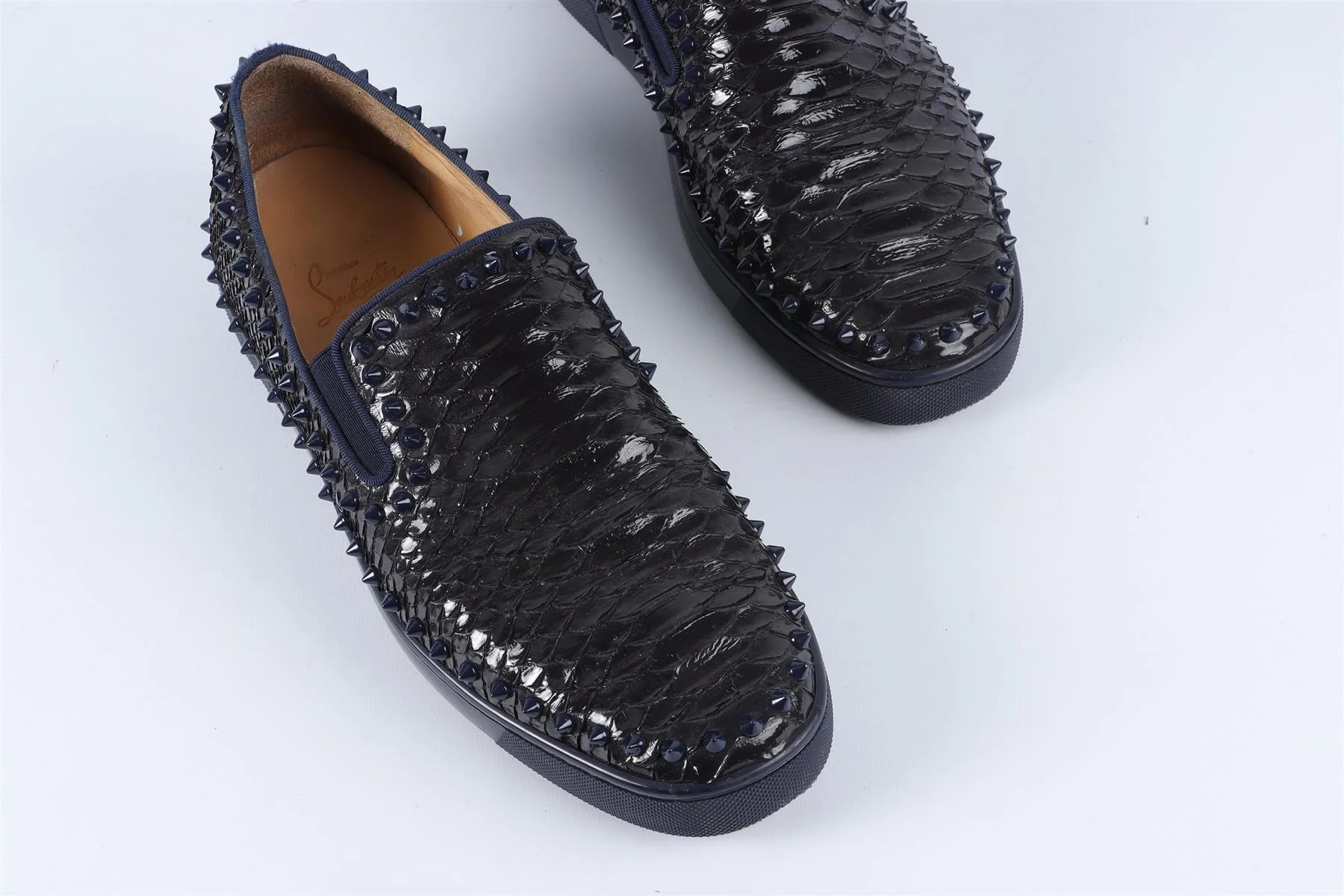 CHRISTIAN LOUBOUTIN NAVY MEN'S SPIKED PYTHON SNEAKERS EU 43 UK 9 US 10 - Image 4