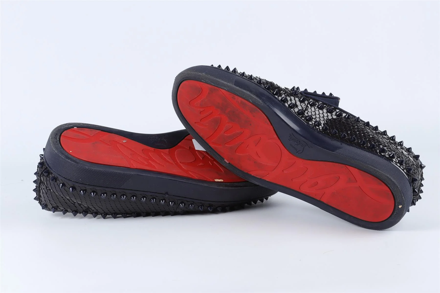 CHRISTIAN LOUBOUTIN NAVY MEN'S SPIKED PYTHON SNEAKERS EU 43 UK 9 US 10 - Image 6