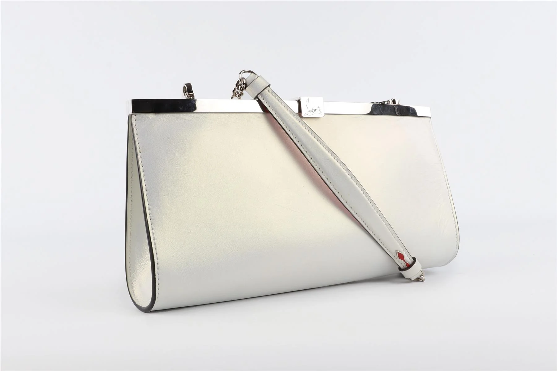 CHRISTIAN LOUBOUTIN WHITE PALMETTE MEDIUM LEATHER CLUTCH - Image 4