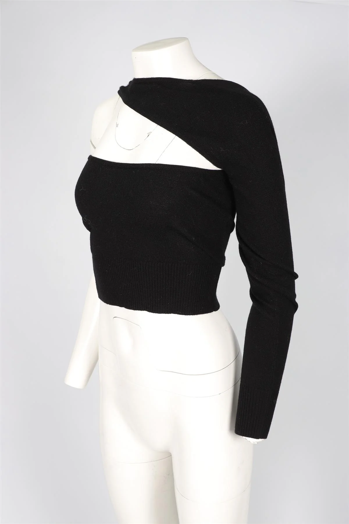 CHRISTOPHER ESBER BLACK WOOL ONE SHOULD TOP X-SMALL - Image 3