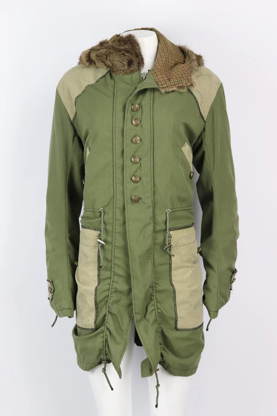 COSA NOSTRA FUR TRIMMED COTTON CANVAS PARKA COAT SMALL - Image 2