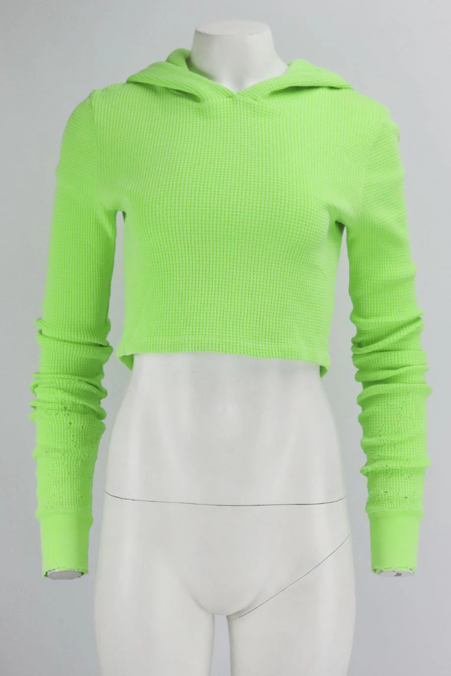 COTTON CITIZEN CROPPED DISTRESSED WAFFLE KNIT COTTON HOODIE SMALL - Image 2