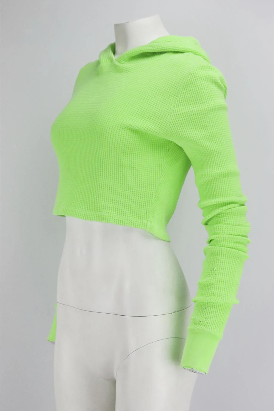 COTTON CITIZEN CROPPED DISTRESSED WAFFLE KNIT COTTON HOODIE SMALL - Image 3
