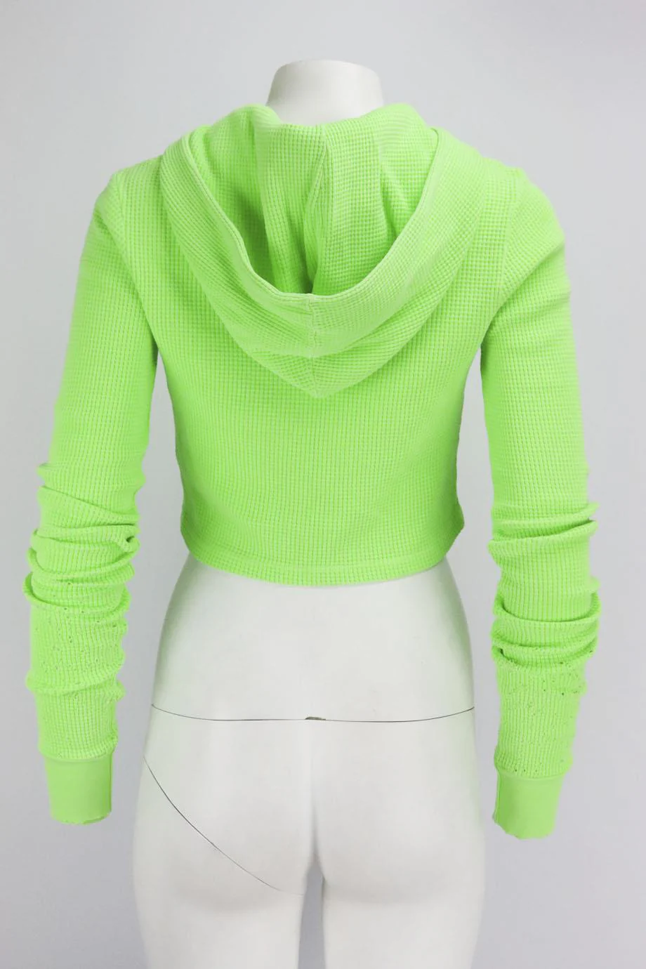 COTTON CITIZEN CROPPED DISTRESSED WAFFLE KNIT COTTON HOODIE SMALL - Image 4