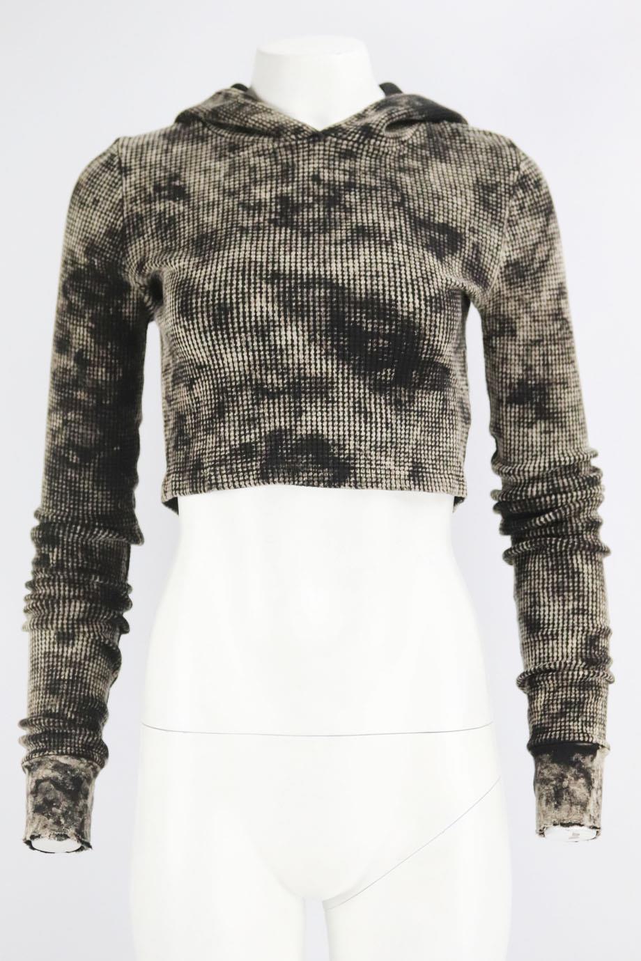 COTTON CITIZEN CROPPED DISTRESSED WAFFLE KNIT COTTON HOODIE XSMALL - Image 2