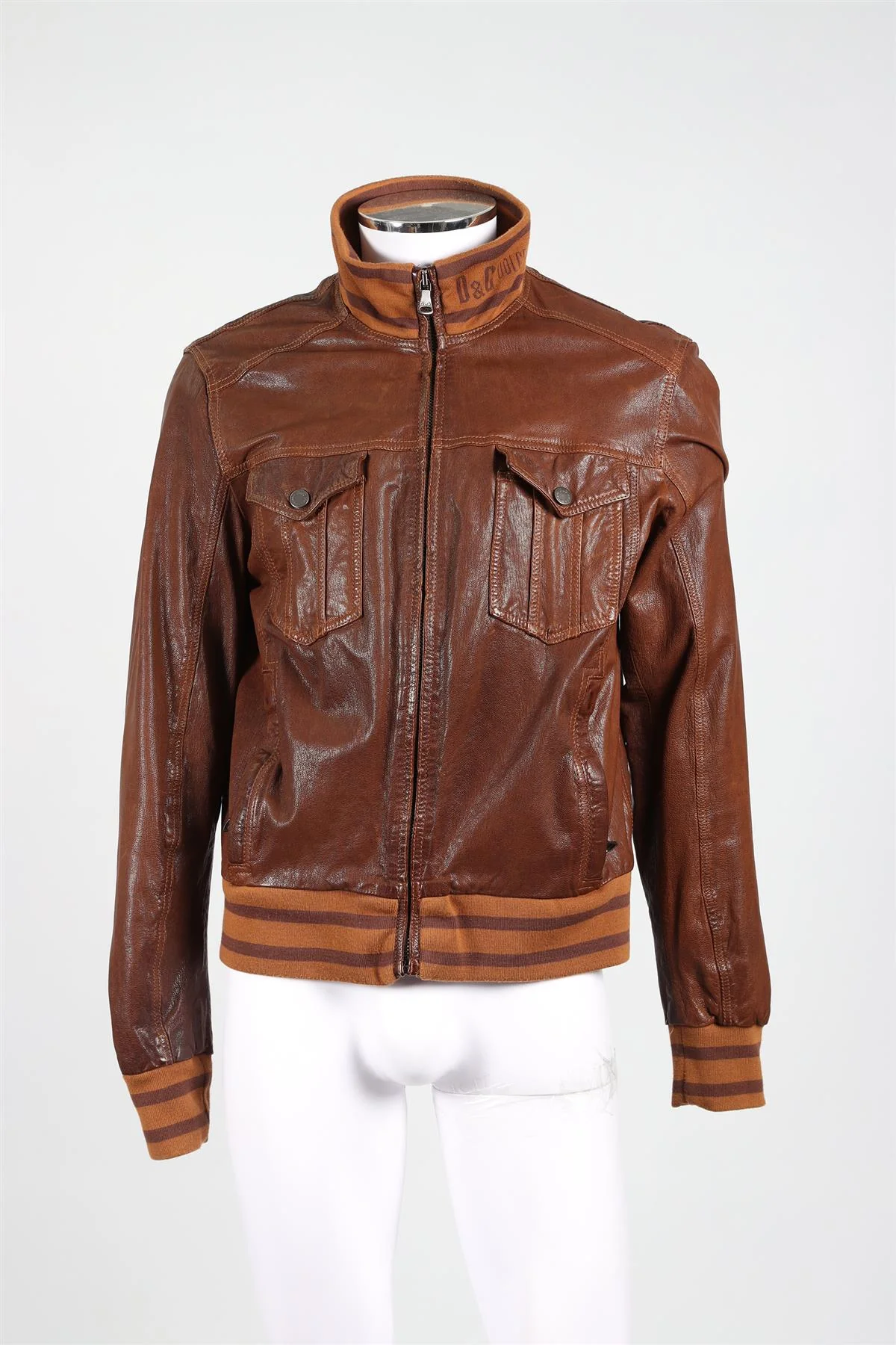 D&G BROWN MEN'S LEATHER JACKET IT 54 UK 44 - Image 2
