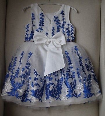 DAVID CHARLES GIRLS WHITE & BLUE EMBROIDERED TULLE DRESS 4 YEARS - Image 5