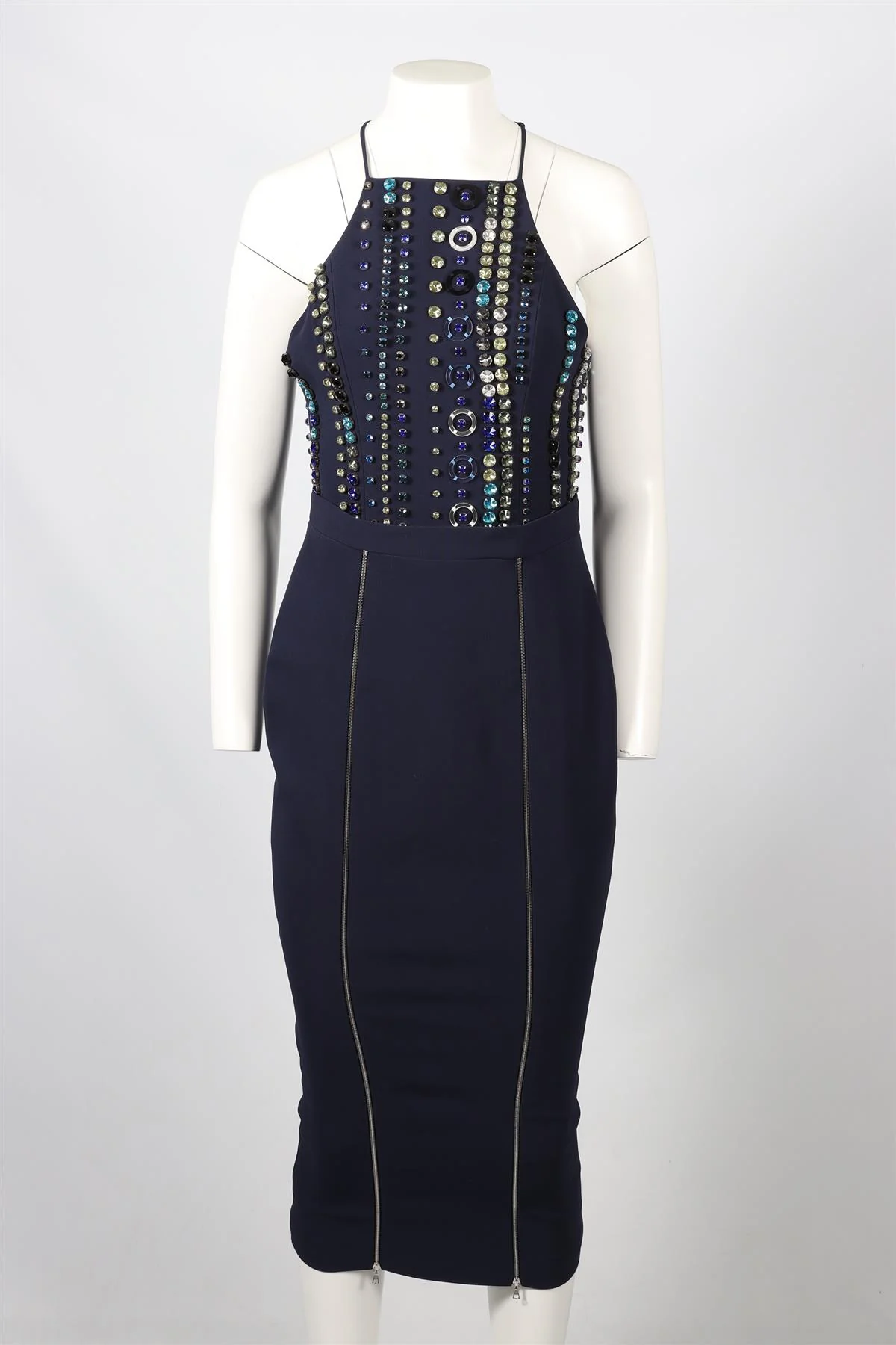 DAVID KOMA NAVY CRYSTAL AND CREPE MAXI DRESS UK 8 - Image 2