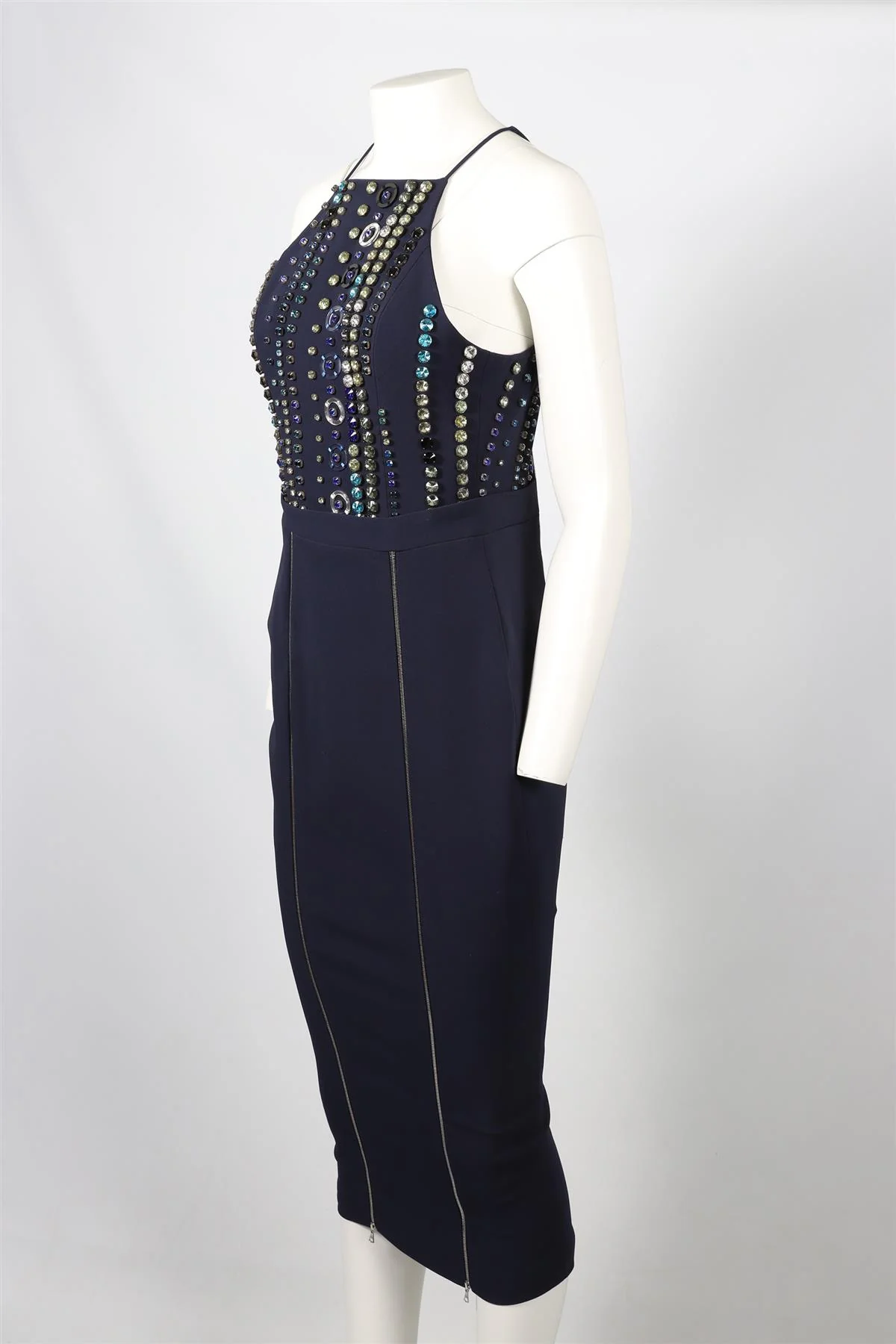 DAVID KOMA NAVY CRYSTAL AND CREPE MAXI DRESS UK 8 - Image 3