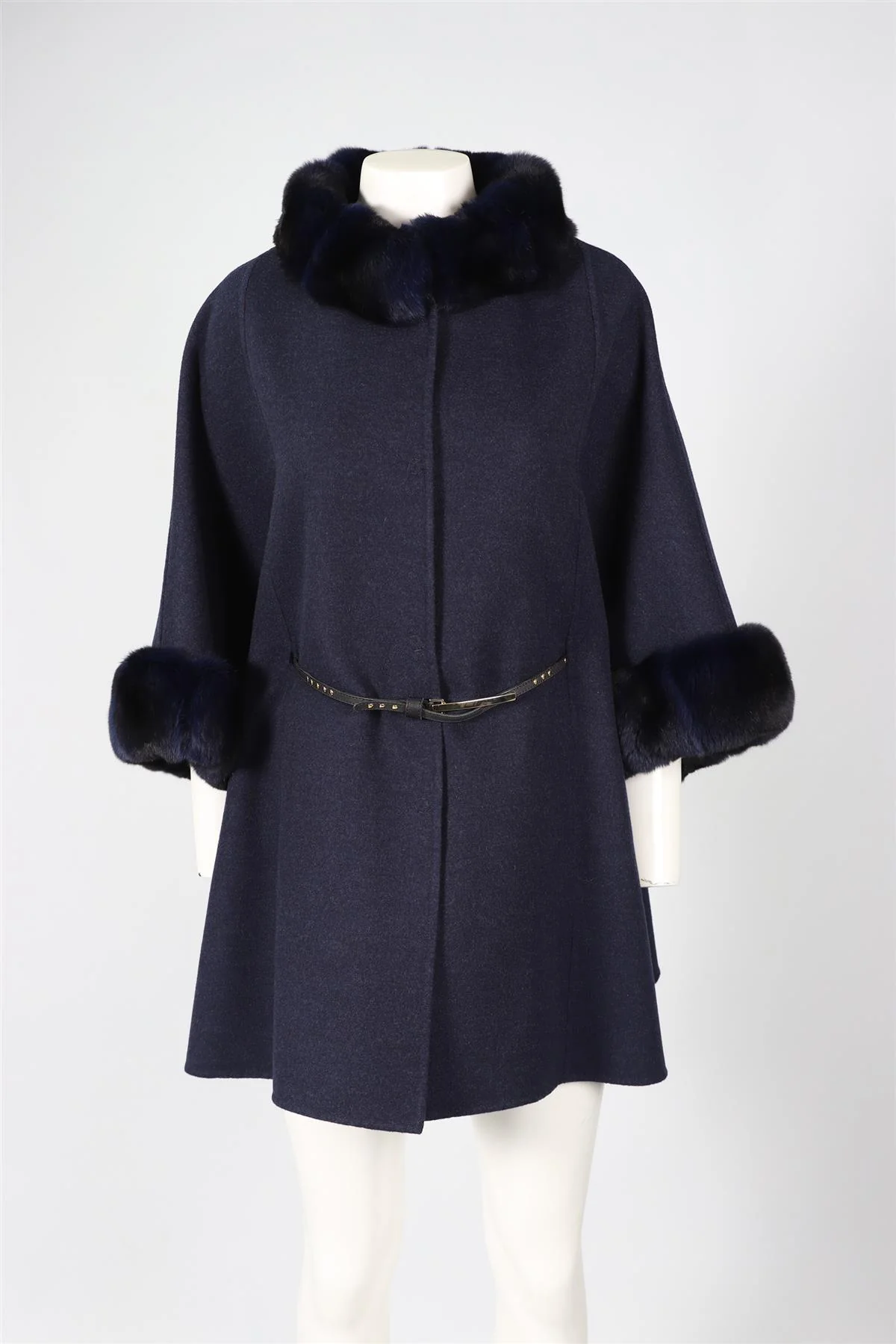 DE NICOLE BLUE RABBIT FUR AND CASHMERE BLEND COAT FR 42 UK 14 - Image 2
