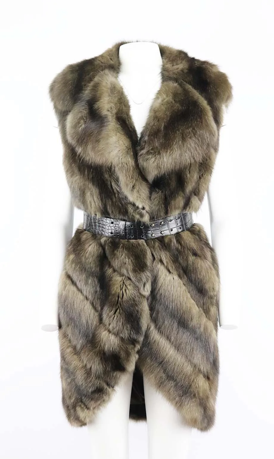 DENNIS BASSO BELTED SABLE FUR GILET SMALL - Image 2