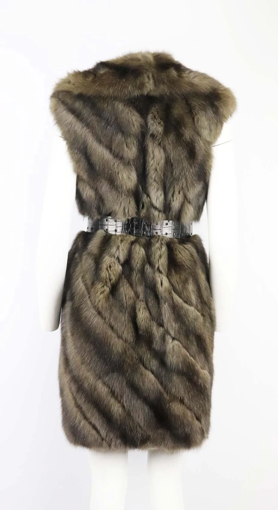 DENNIS BASSO BELTED SABLE FUR GILET SMALL - Image 4