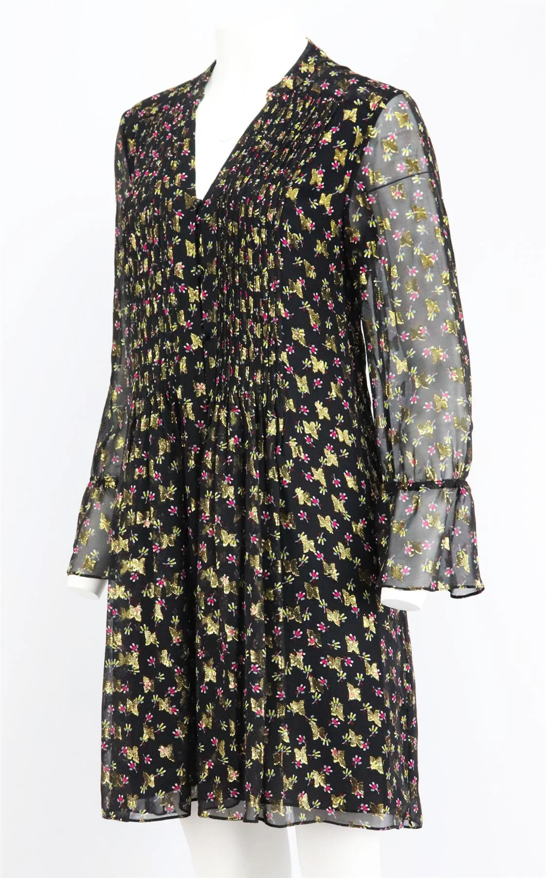 DIANE VON FURSTENBERG LAYLA METALLIC SILK BLEND CHIFFON MINI DRESS US 12 UK 16 - Image 3