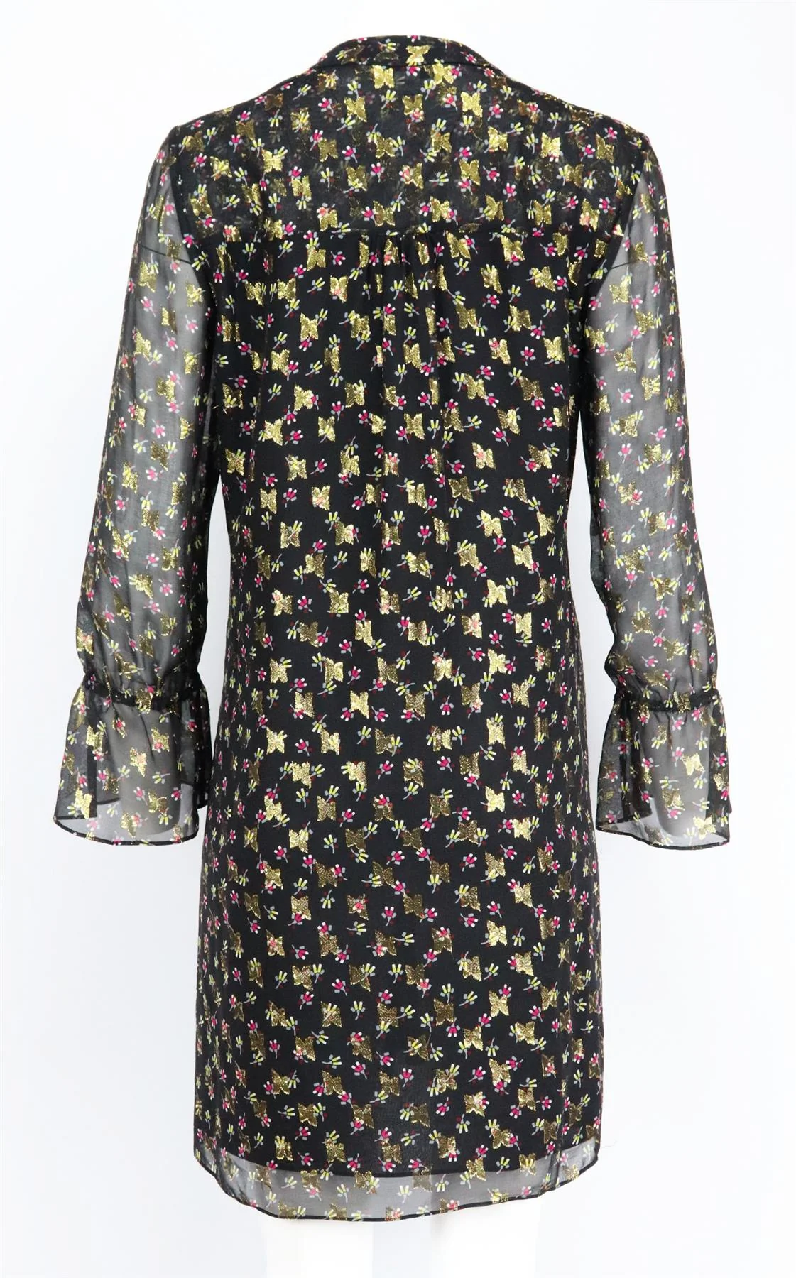 DIANE VON FURSTENBERG LAYLA METALLIC SILK BLEND CHIFFON MINI DRESS US 12 UK 16 - Image 4