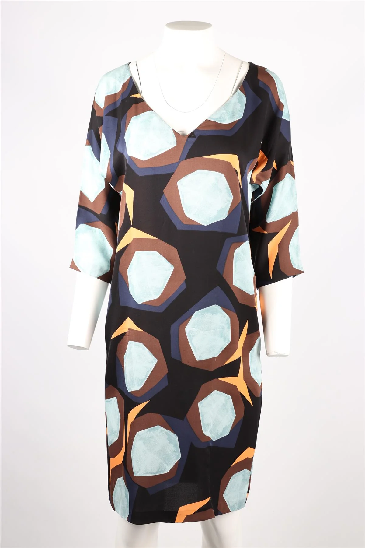 DIANE VON FURSTENBERG MULTICOLOURED SILK BLEND MIDI DRESS US 8 UK 12 - Image 2