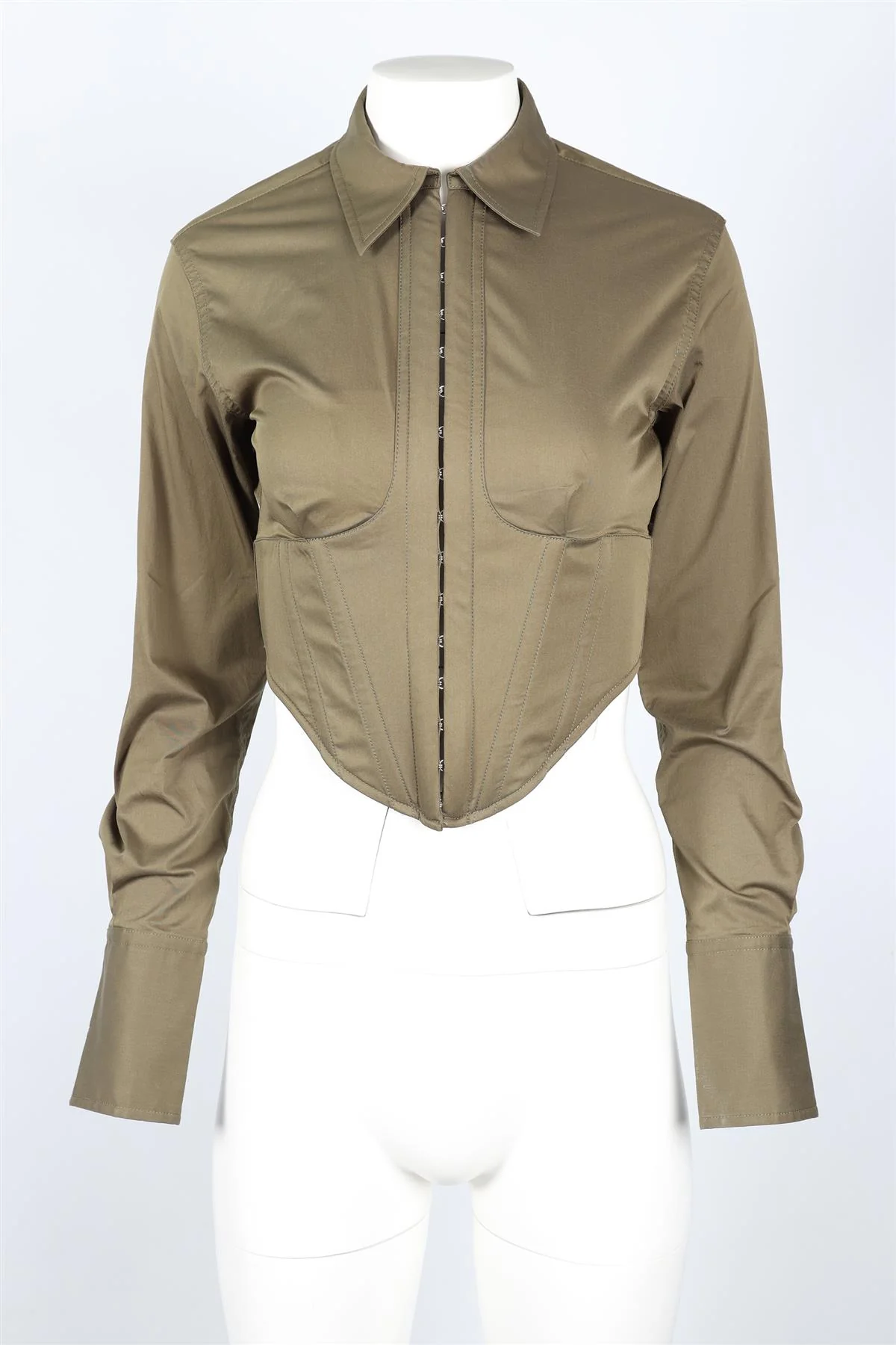 DION LEE GREEN CROPPED COTTON BLEND SHIRT AU 8 UK 8 - Image 2