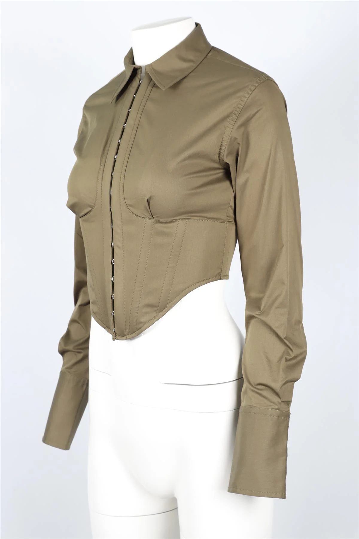 DION LEE GREEN CROPPED COTTON BLEND SHIRT AU 8 UK 8 - Image 3