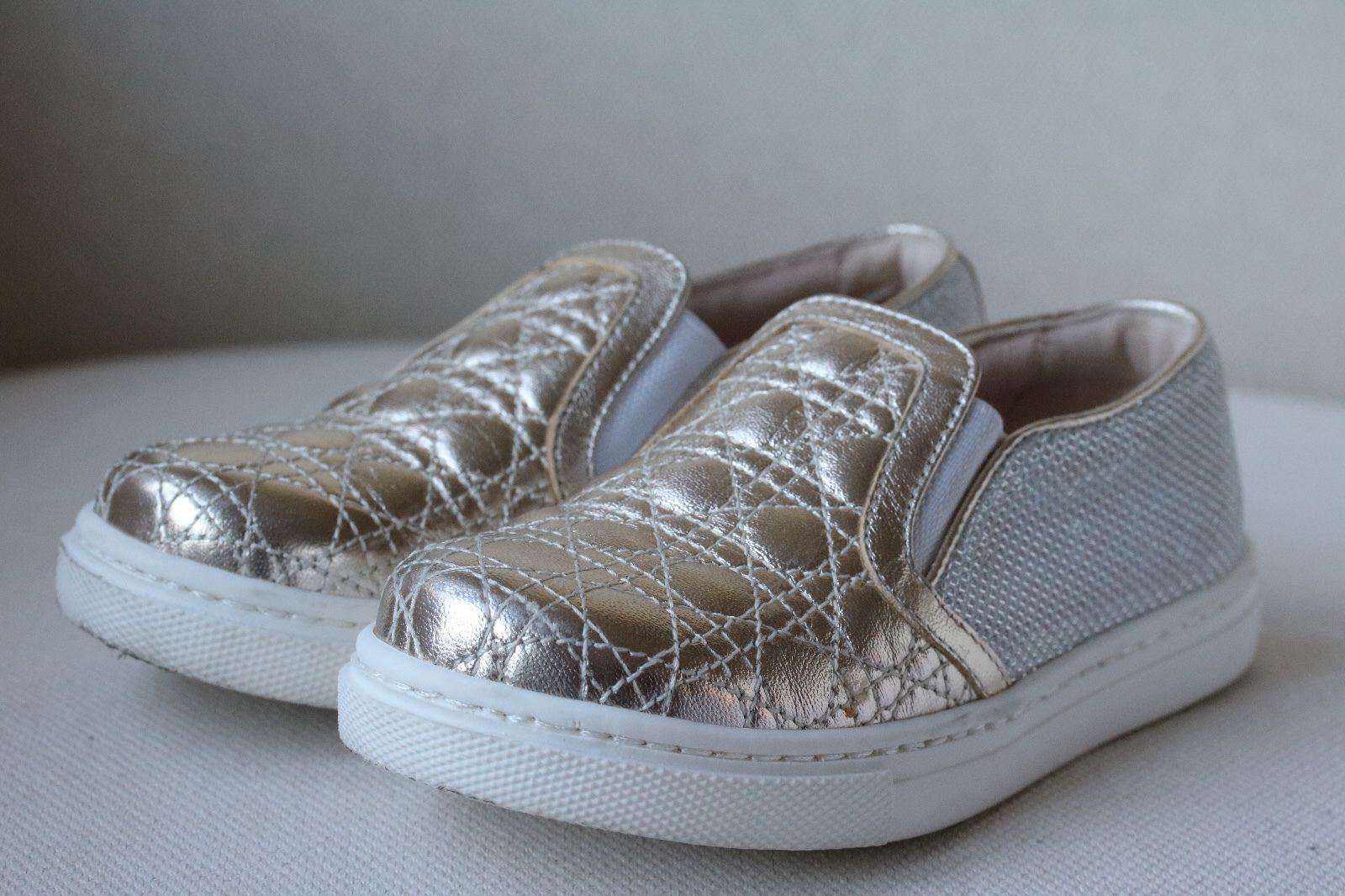 DIOR BABY KIDS GOLD METALLIC LEATHER CANNAGE SHOES EU 26 UK 8.5 - Image 4