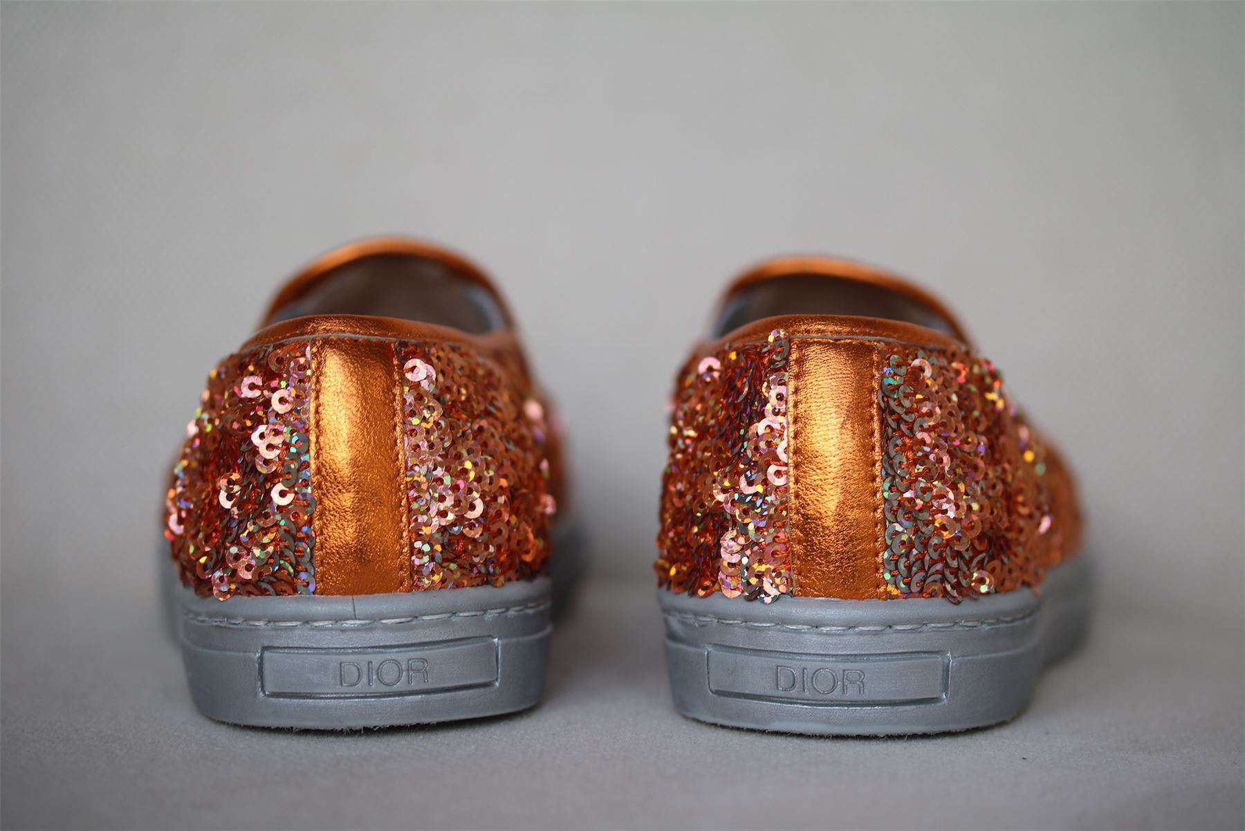 DIOR GIRLS ORANGE & SILVER SEQUIN SLIP-ON SHOES EU 27 UK 9 - Image 3