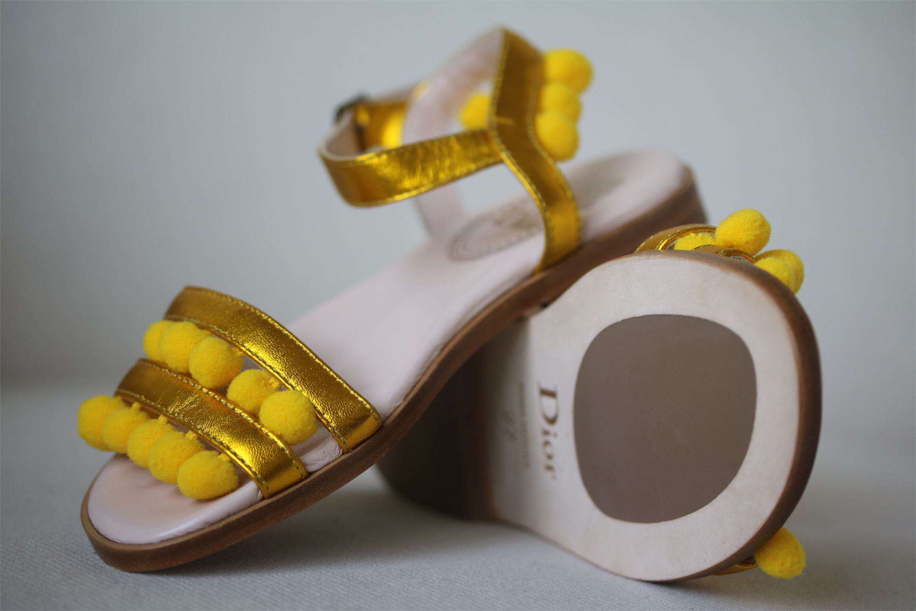 DIOR GIRLS YELLOW POM POM SANDALS EU 27 UK 9 - Image 2