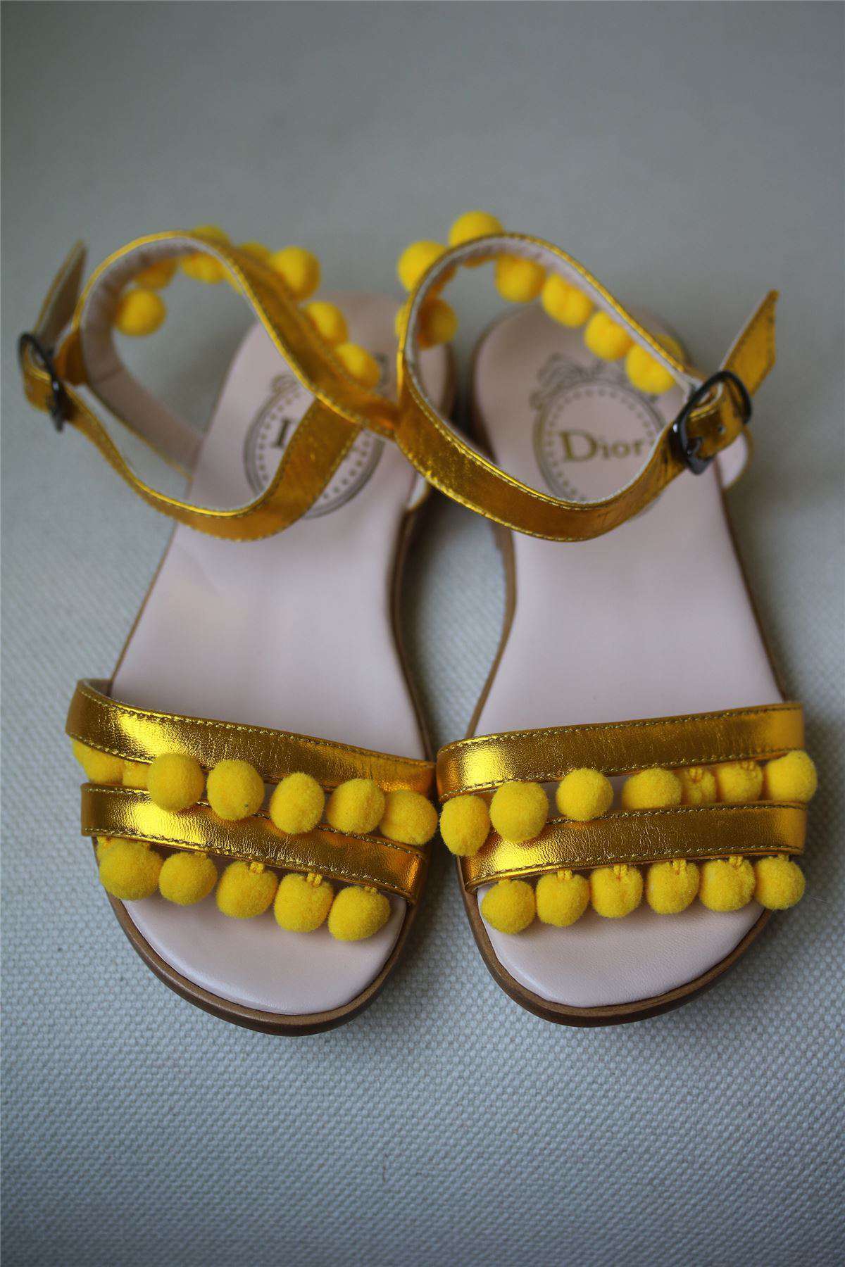 DIOR GIRLS YELLOW POM POM SANDALS EU 27 UK 9 - Image 3